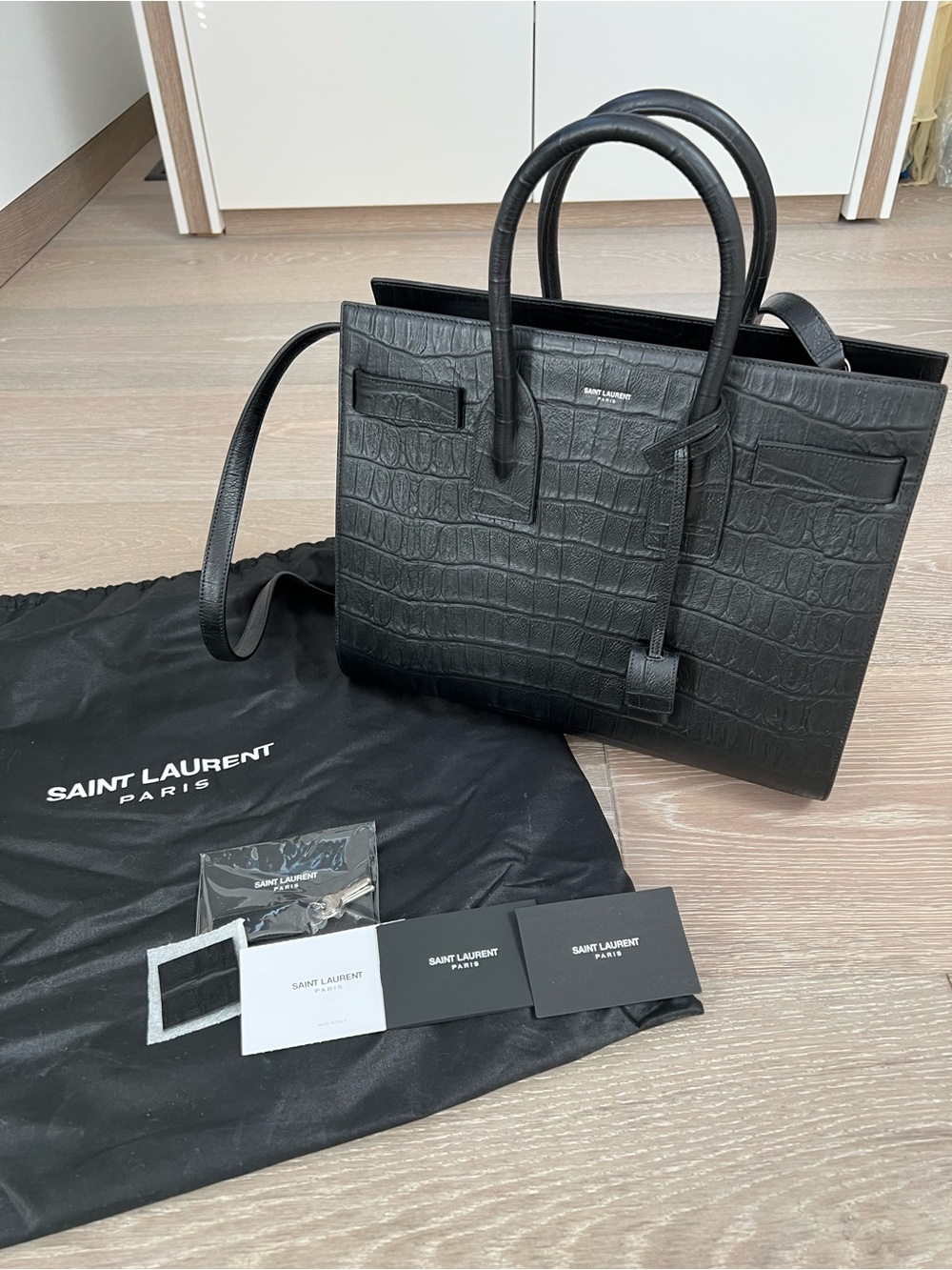 Saint Laurent Croc-Embossed Leather Sac de Jour Tote